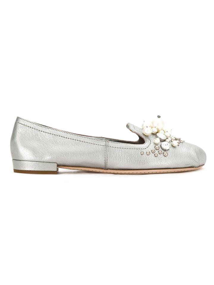 Miu Miu Embellished Slippers - Metallic