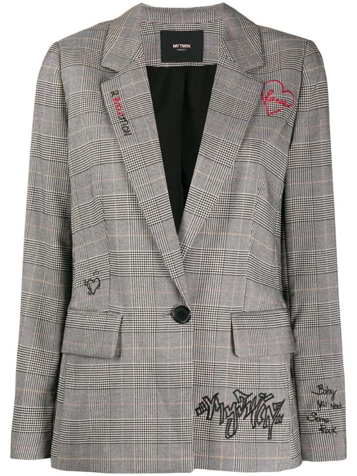 Twin-set Embroidered Plaid Blazer - Grey