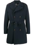 Rrd Welt Detail Double Breasted Coat - Blue