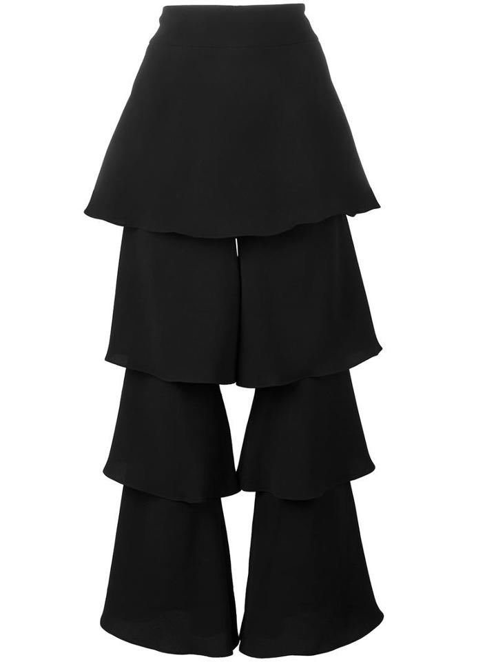 Osman Tiered Cropped Trousers, Women's, Size: 12, Black, Viscose/triacetate/polyester
