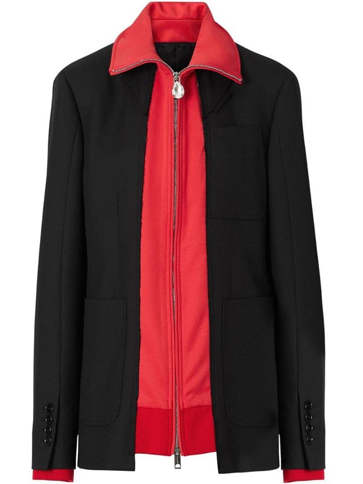 Burberry Track Top Detail Wool Twill Tailored Jacket - Black