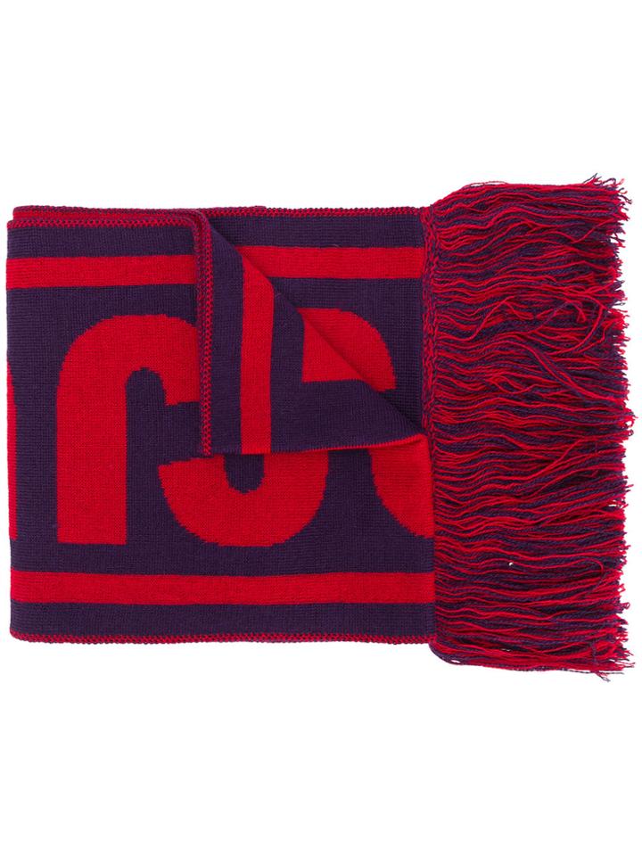 Just Cavalli Fringed Intarsia Scarf - Pink & Purple