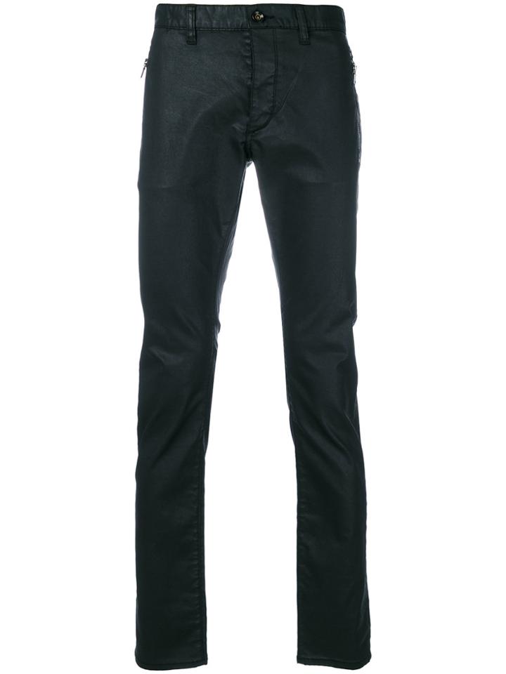 John Varvatos Wet Look Slim Trousers - Black