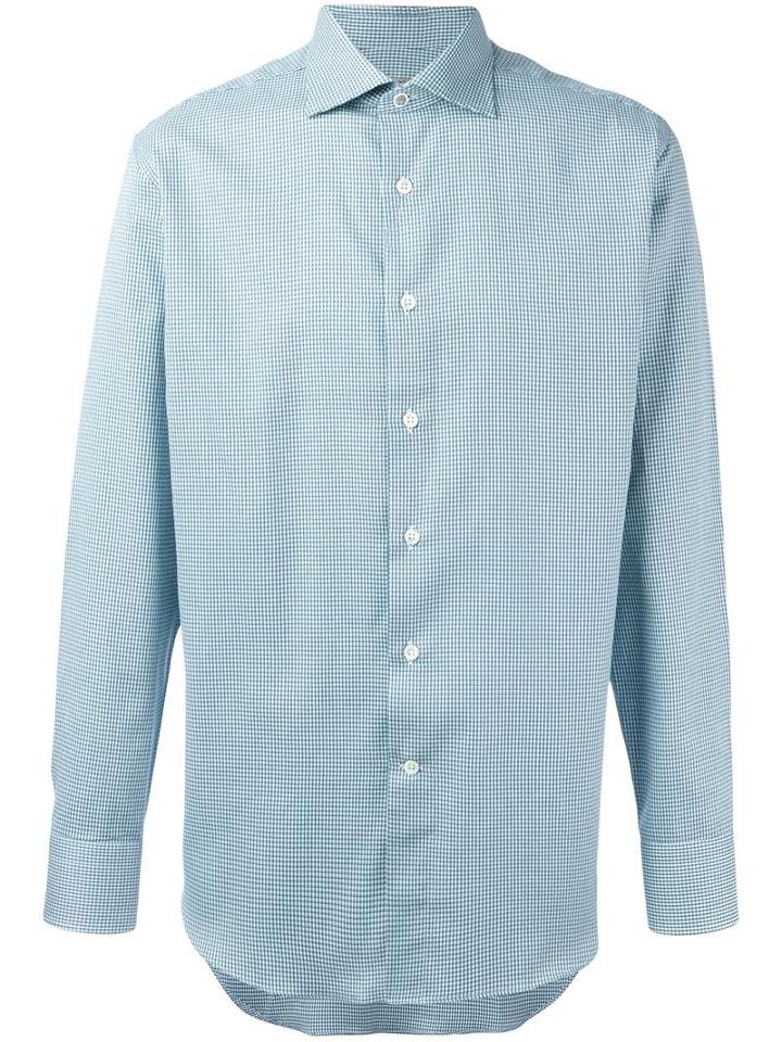 Canali Cell Checked Shirt, Men's, Size: 44, Green, Cotton