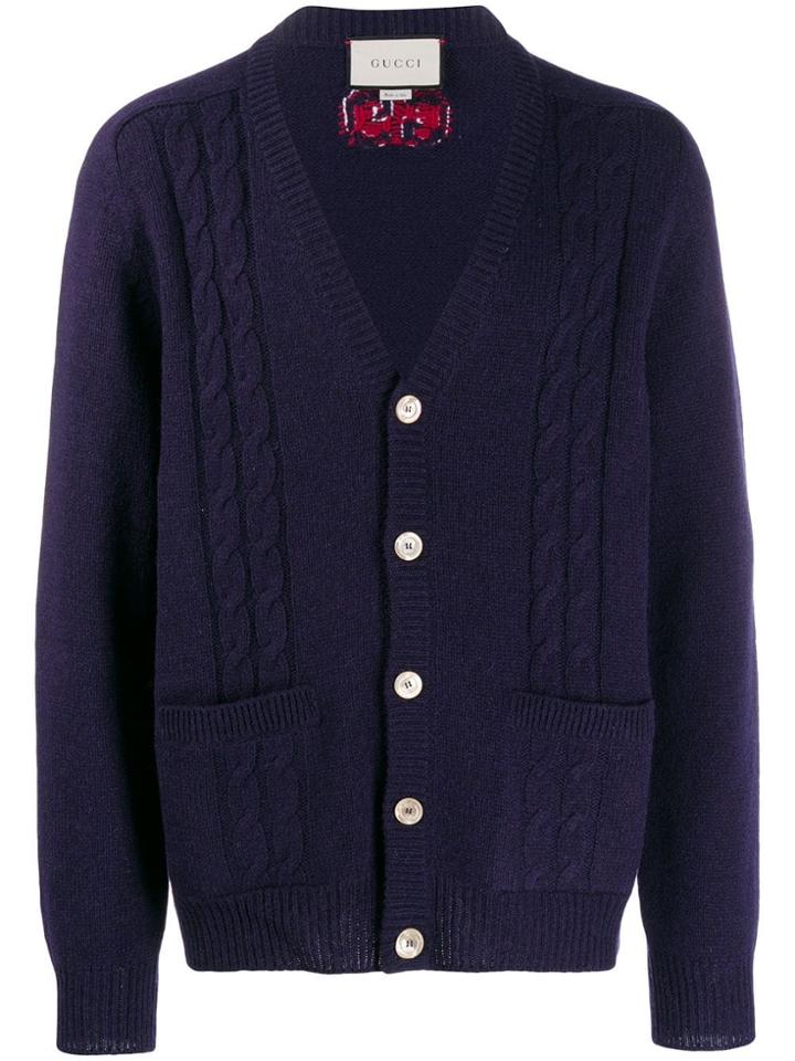 Gucci Retro Logo Cable Knit Cardigan - Blue