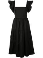 Callipygian Poplin Tiered Dress - Black