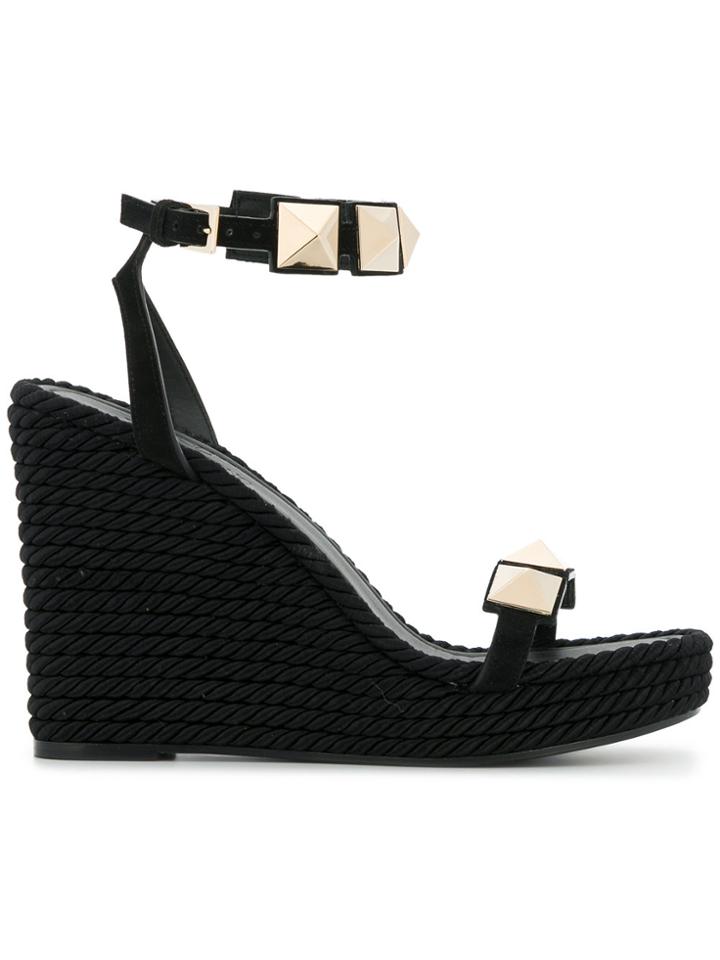 Valentino Wedge Stud Sandals - Black