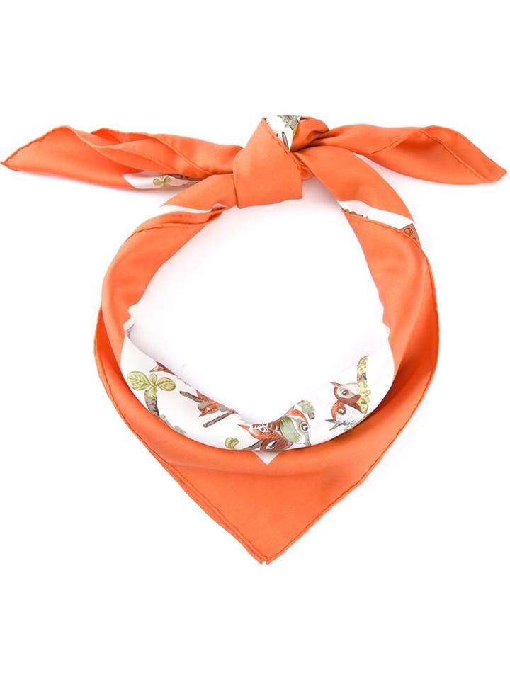 Hermès Vintage Bird Print Scarf, Women's, White