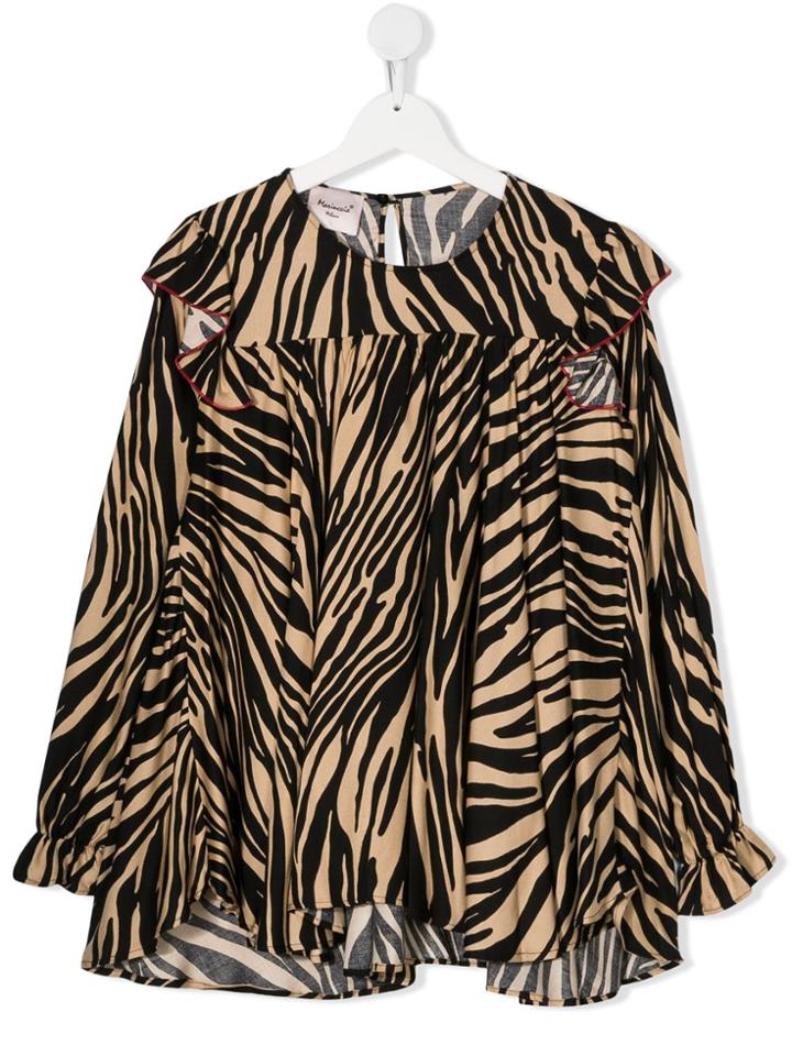 Mariuccia Milano Kids Teen Zebra-print Blouse - Black