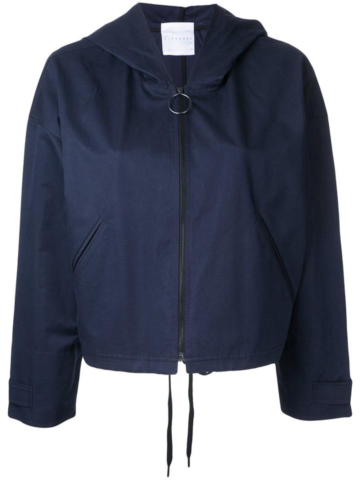 Cityshop - Hooded Bomber Jacket - Women - Cotton/nylon/polyester - One Size, Blue, Cotton/nylon/polyester