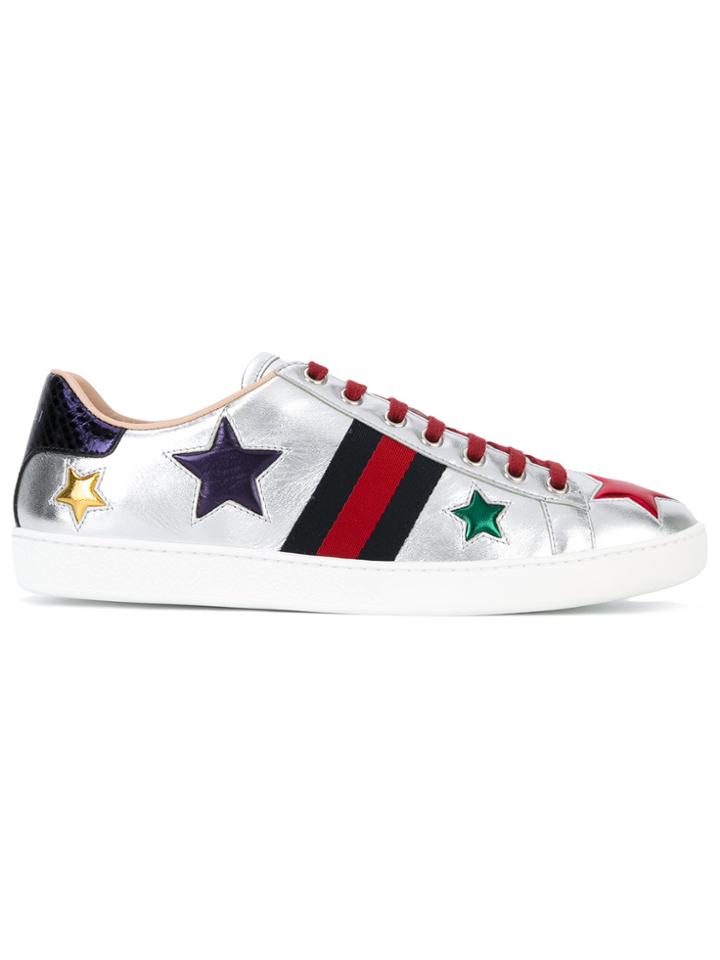 Gucci Ace Star Embroidered Low-top Sneakers - Metallic