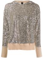 Pinko Asymmetric Sequined Hooded Sweater - Neutrals