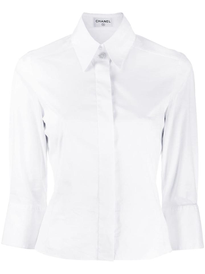 Chanel Vintage 1990's Concealed Placket Slim Shirt - White
