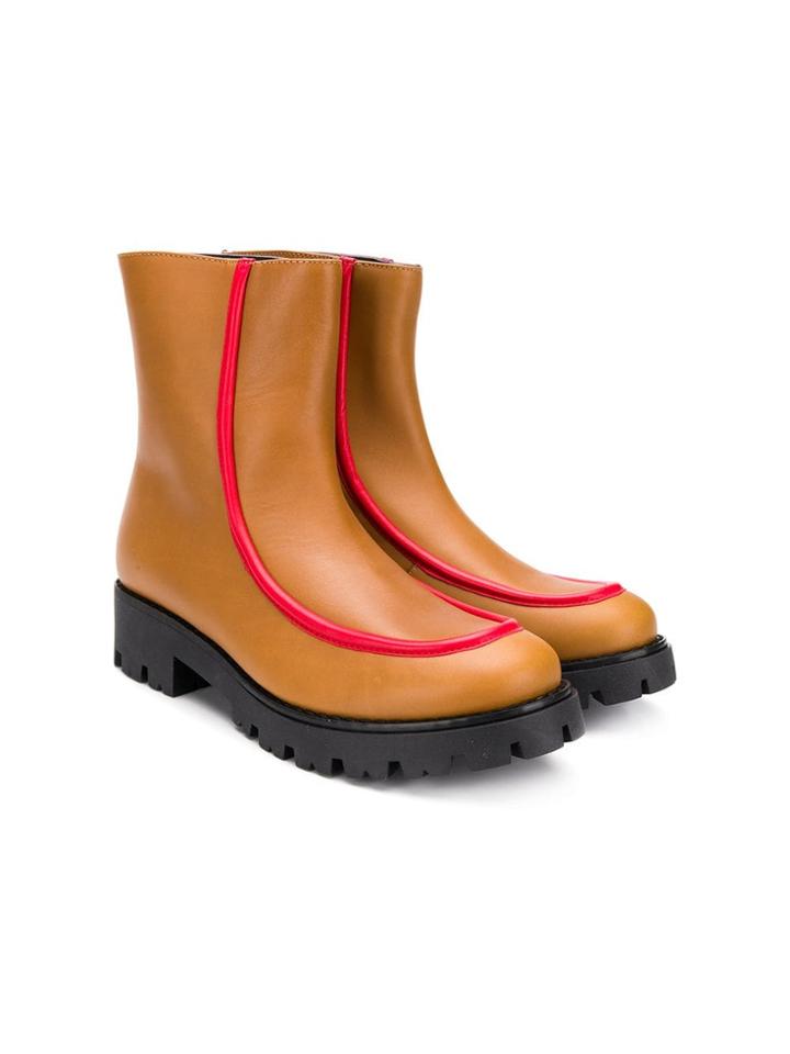 Marni Kids Teen Contrast Piped Trim Ankle Boots - Brown