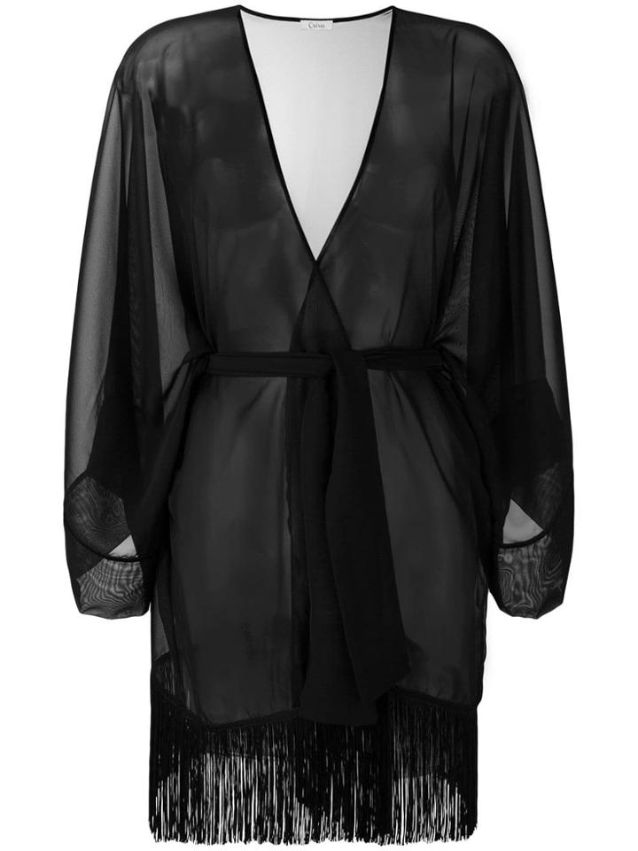 Oseree Sheer Tie-waist Dress - Black