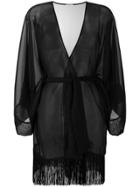 Oseree Sheer Tie-waist Dress - Black