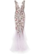 Marchesa Floral Beaded Gown - Purple