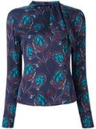 L'autre Chose Printed Blouse, Women's, Size: 40, Blue, Silk/spandex/elastane