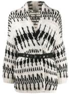 Brunello Cucinelli Belted Two-tone Cardigan - Black