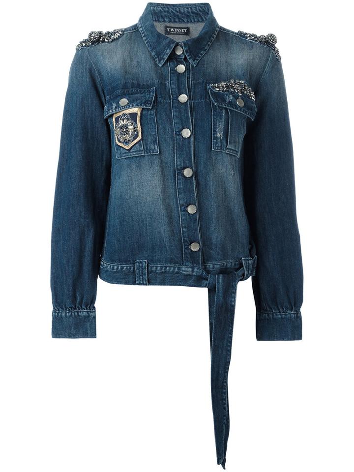 Twin-set - Embroidered Denim Jacket - Women - Cotton/linen/flax - 42, Blue, Cotton/linen/flax