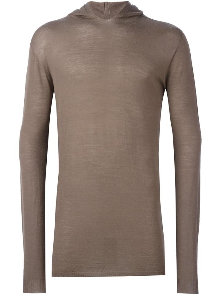 Rick Owens Hooded Jumper, Men's, Size: Small, Brown, Virgin Wool
