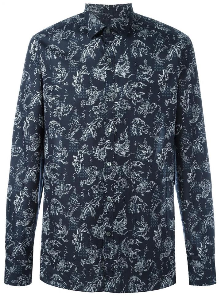 Lanvin Koi Fish Print Shirt, Men's, Size: 42, Blue, Cotton