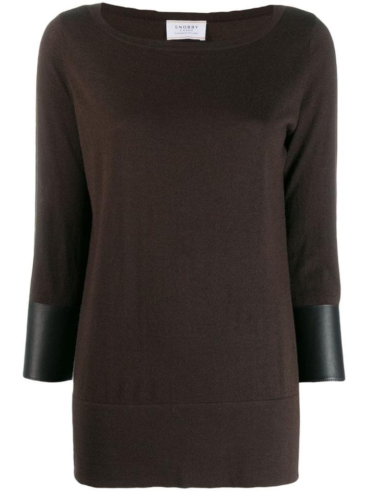 Snobby Sheep Leather Trim Jumper - Brown