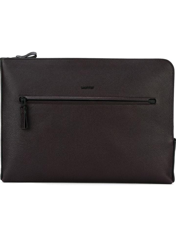 Lanvin Zip Detail Flat Clutch, Men's, Brown, Calf Leather