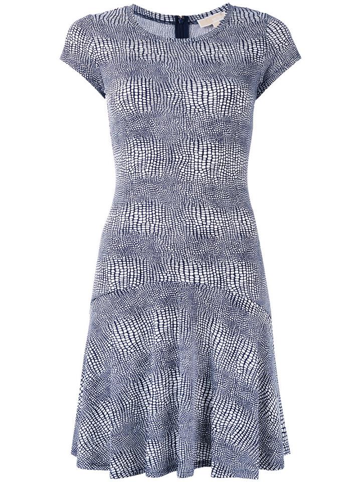 Michael Michael Kors Printed Flared Dress, Women's, Size: Xs, Blue, Polyester/spandex/elastane