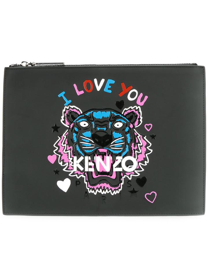 Kenzo - 'i Love You' Tiger Clutch - Women - Polyurethane - One Size, Black, Polyurethane