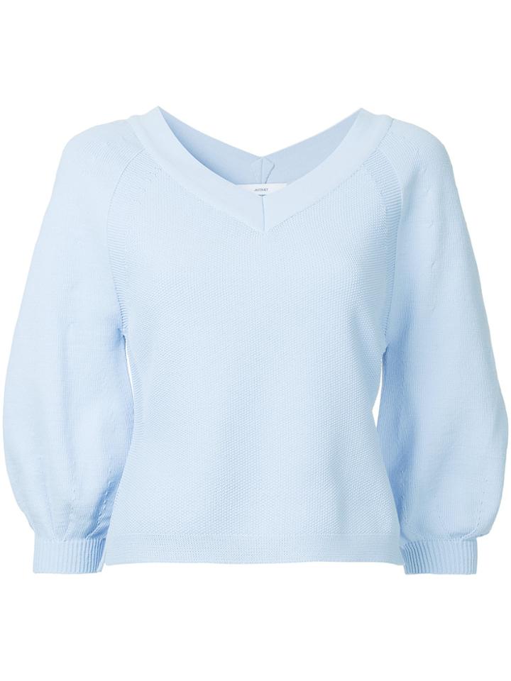 Astraet V-neck Cropped Sleeve Jumper - Blue