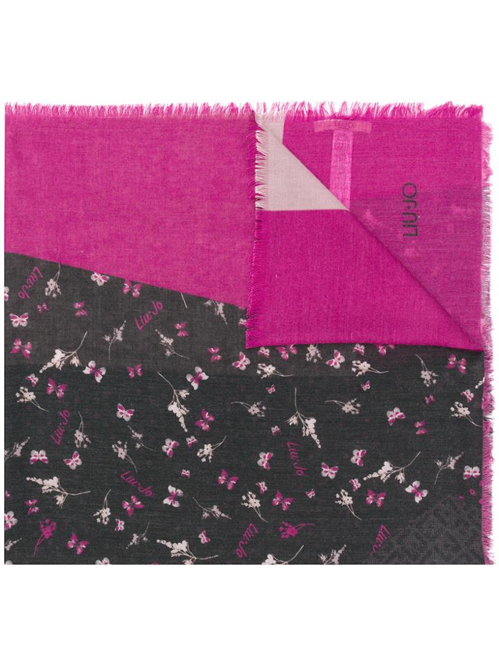 Liu Jo Frayed Hem Printed Scarf - Pink & Purple
