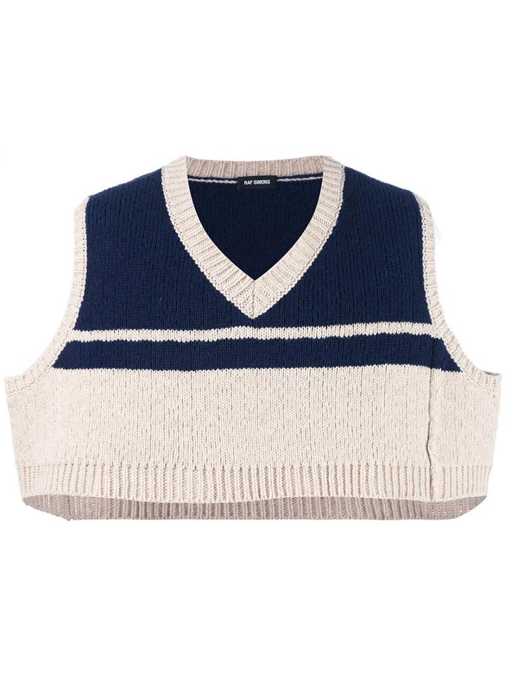 Raf Simons Cropped V-neck Jumper, Men's, Nude/neutrals, Virgin Wool