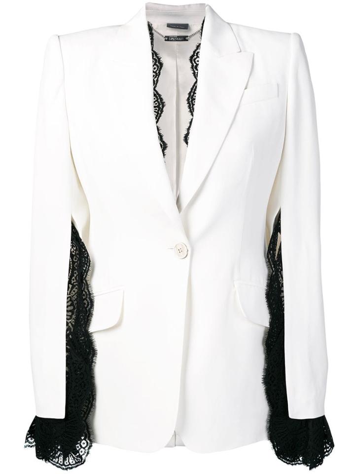 Alexander Mcqueen Lace-trimmed Crepe Blazer - White
