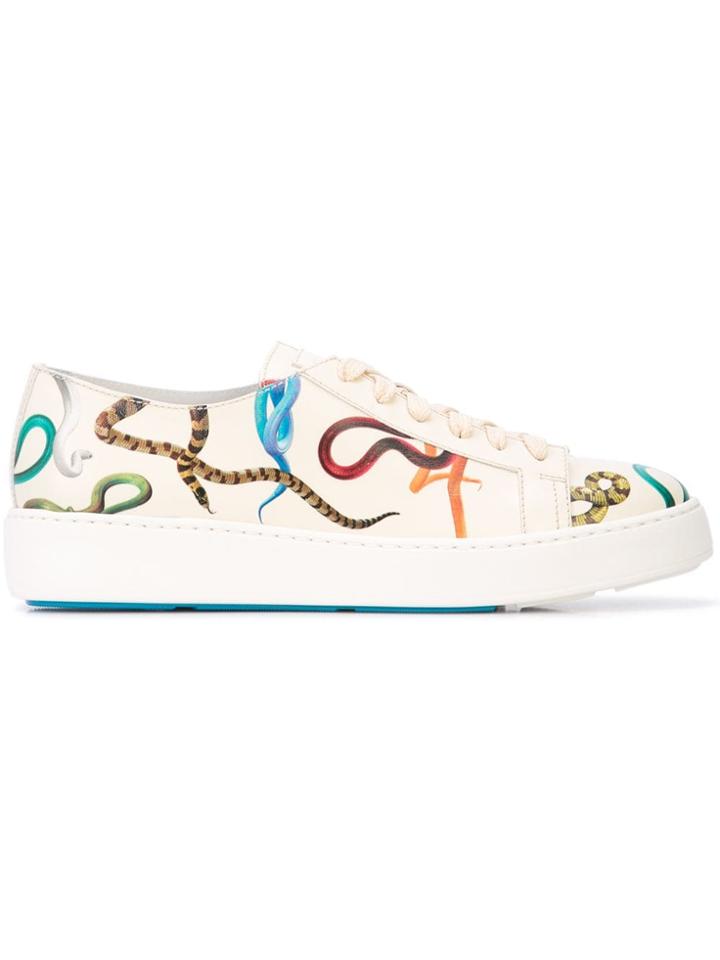 Santoni Snakes Print Trainers - White
