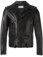 Saint Laurent Studded Lapel Biker Jacket, Men's, Size: 46, Black, Cotton/cupro/metal/polyester