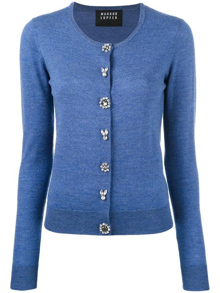Markus Lupfer - Jewel Button Cardigan - Women - Plastic/merino - Xs, Women's, Blue, Plastic/merino