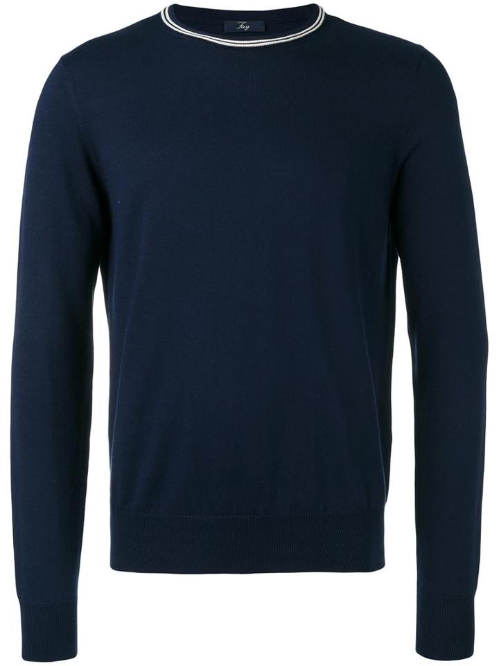 Fay Neck Contrast Trim Jumper, Men's, Size: 46, Blue, Cotton