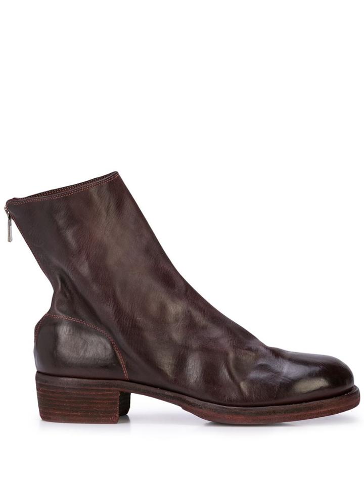 Guidi Back Zipped Ankle Boots - Red