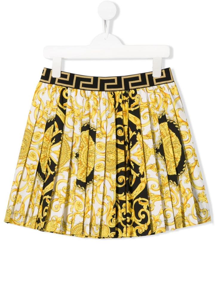 Young Versace Teen Baroque Print Pleated Skirt - Yellow