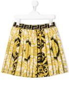 Young Versace Teen Baroque Print Pleated Skirt - Yellow
