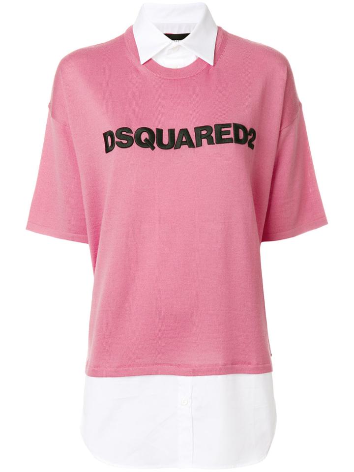 Dsquared2 Embroidered Logo Shirt-jumper - Pink & Purple