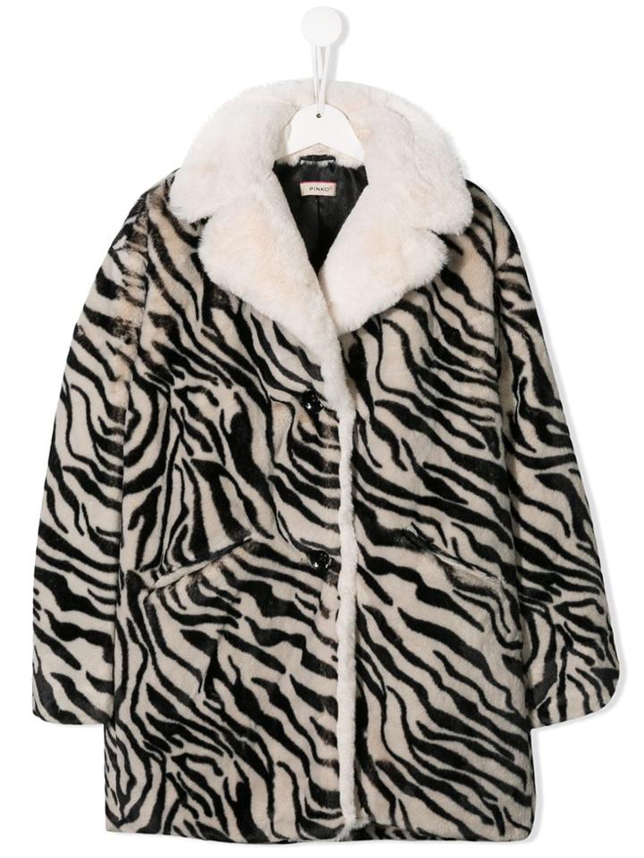 Pinko Kids Teen Animal Pattern Faux-fur Coat - Black