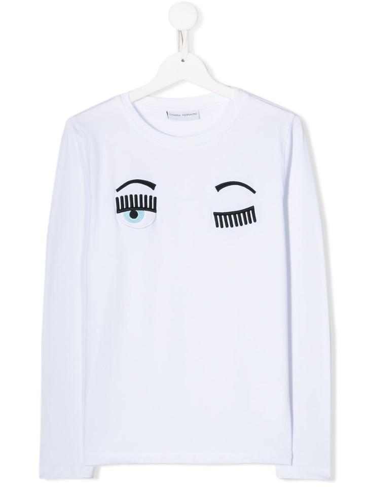 Chiara Ferragni Kids Teen Flirting Eye Jersey Top - White
