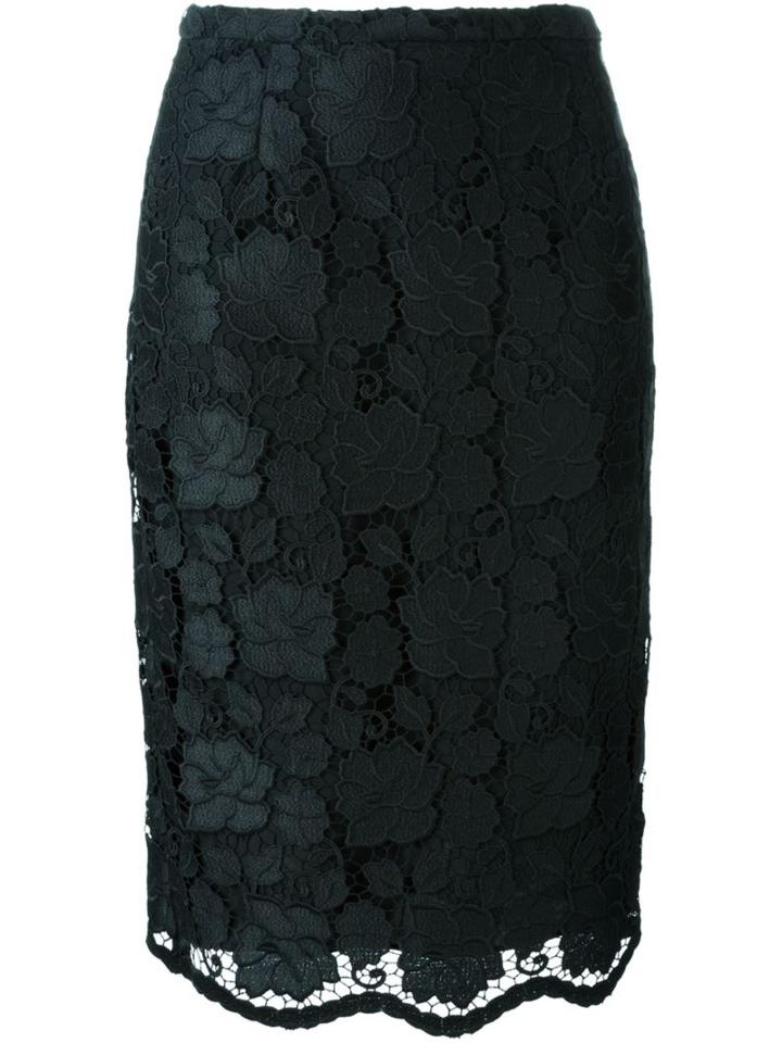 No21 Floral Lace Pencil Skirt, Women's, Size: 42, Black, Polyester/acetate/silk