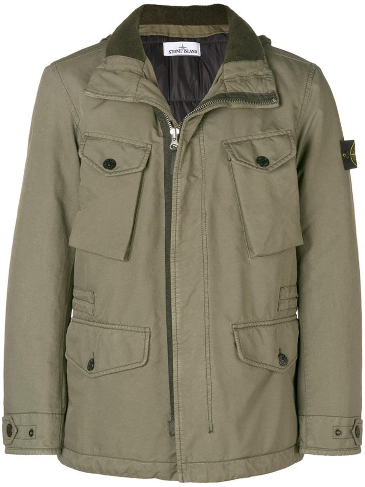 Stone Island Zipped Military Jacket - Green