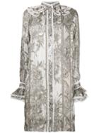 Roberto Cavalli - Frill Detail Floral Shirt Dress - Women - Silk - 42, White, Silk