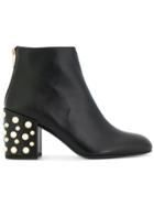 Stuart Weitzman Pearl Embellished Ankle Bloots - Black