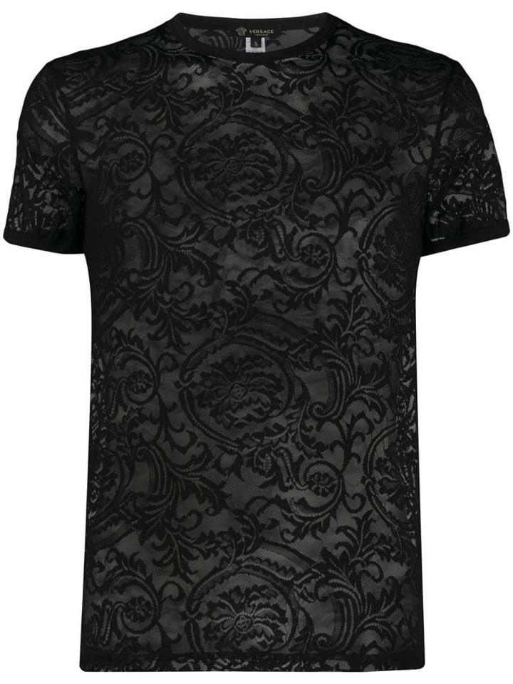 Versace Sheer Lace Patterned T-shirt - Black