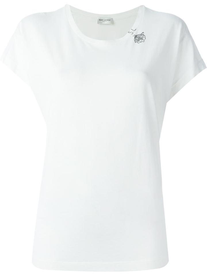 Saint Laurent Tiger Print T-shirt, Women's, Size: Large, White, Cotton